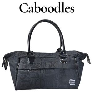 Caboodles Black Signature Logo Tote Doctor Bag Patent Handles Top Zip Cosmetic‎